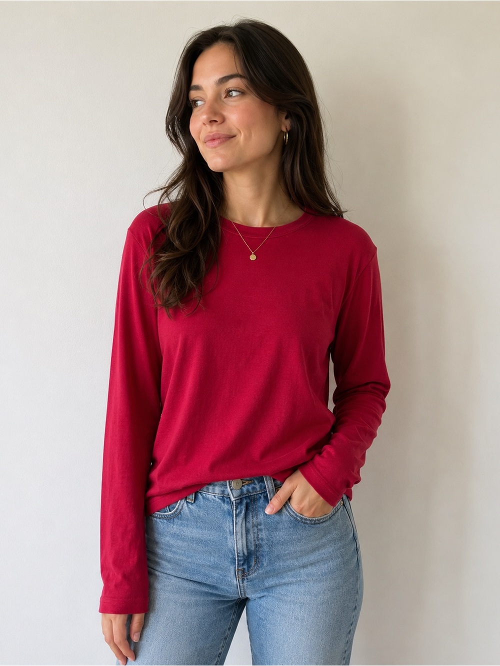 L.L. Bean Women’s Red Long Sleeve Shirt Size Large Crewneck - Normcore Essential